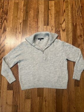 Quince Light Gray Ribbed Quarter-Zip Sweater
